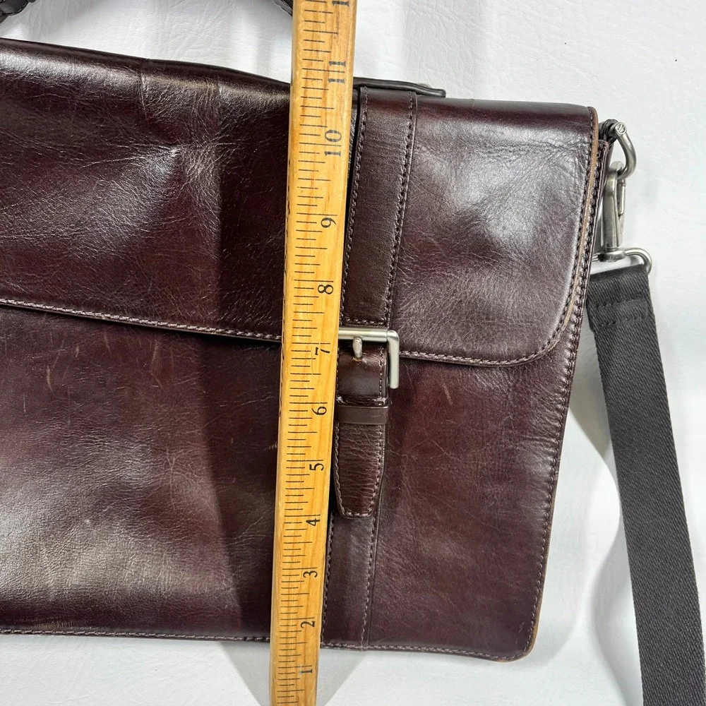 Fossil Mens Dark Brown Leather Messenger Bag Briefcase Laptop Satchel MBG9044